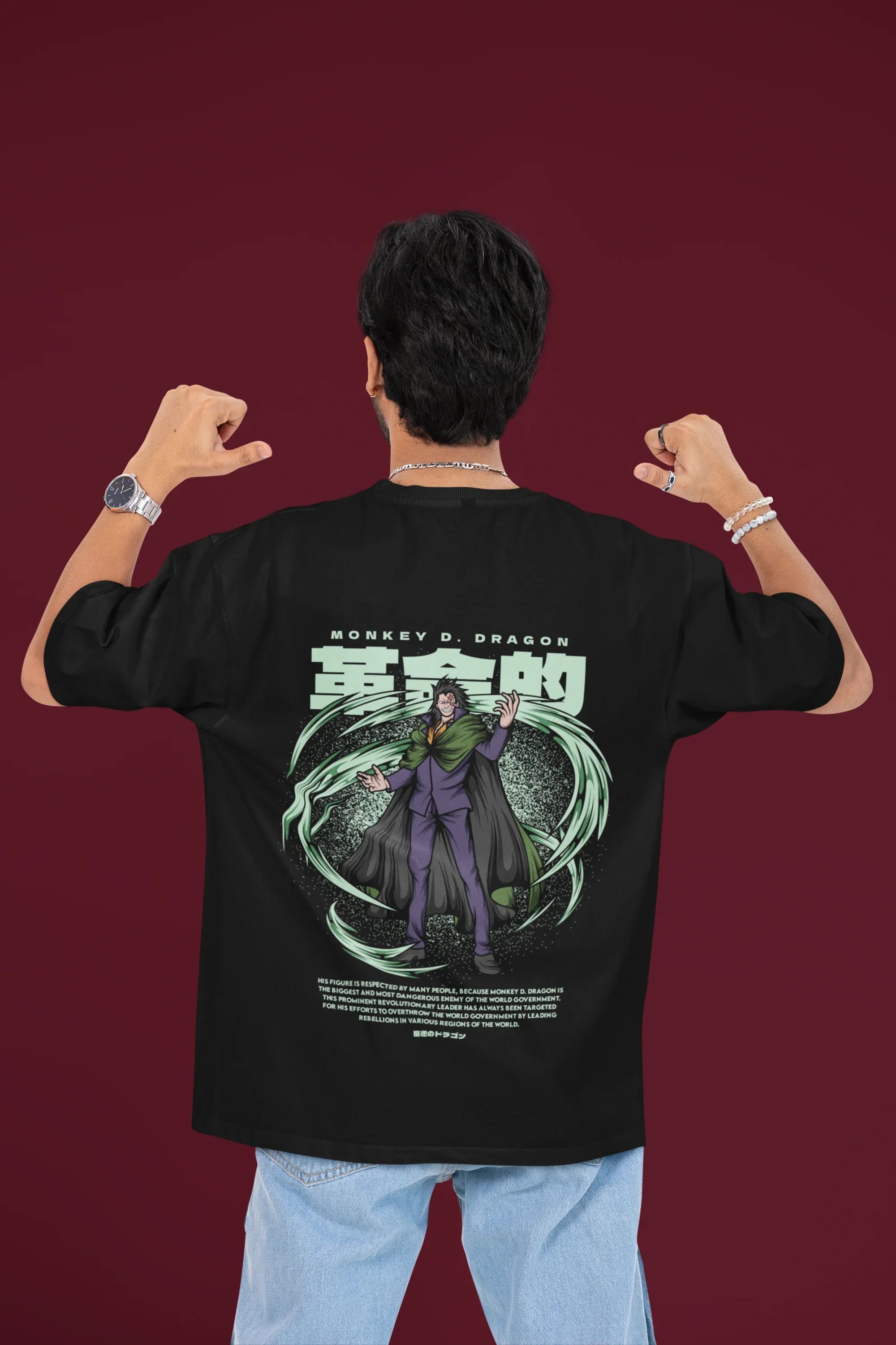 Oversized Monkey D Dragon T-shirt by Drippyx in heavy-weight terry cotton, featuring a bold graphic print on the front.