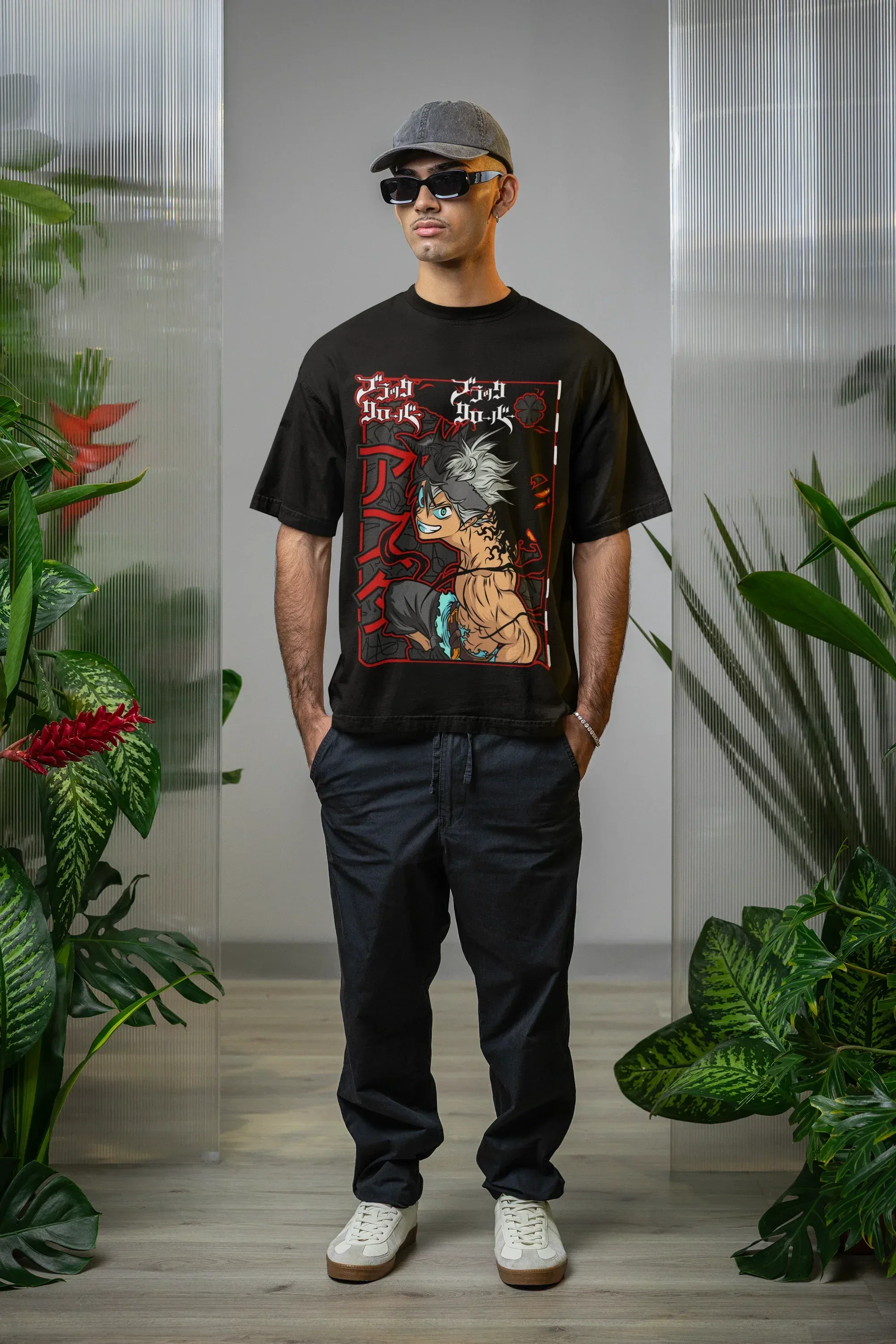oversized-t-shirt-mockup-featuring-a-man-with-sunglasses-posing-with-plants-m54654 - Drippyx